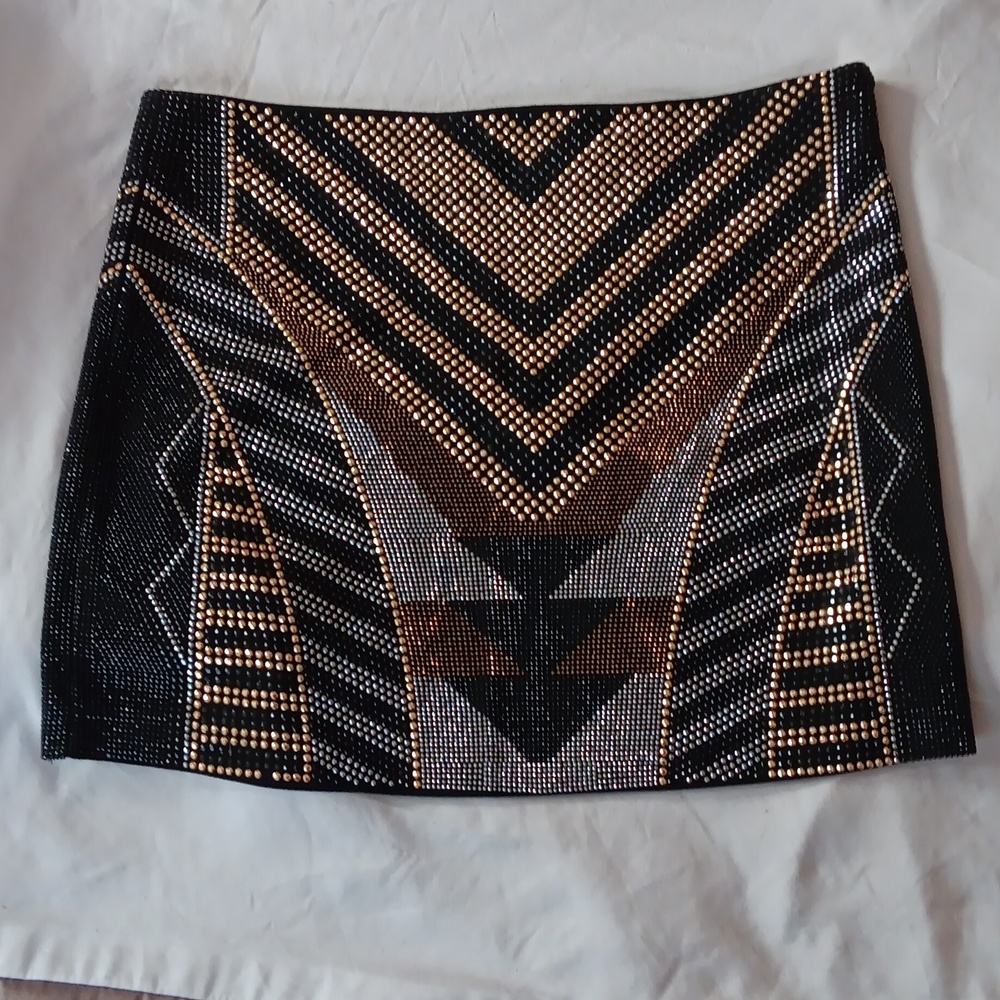 Fate by LFD Black, Silver, and Gold Bedazzled Mini Skirt